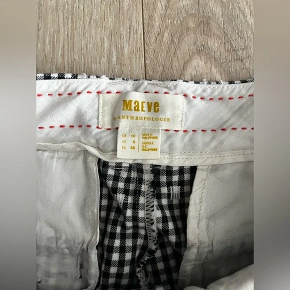 Anthropologie Maeve Essential Slim Flared Pants Black and White Gingham Crop - 6 - Picture 5 of 9